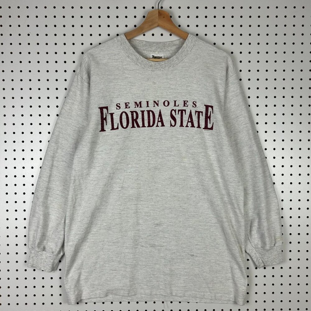Florida State Seminoles Long Sleeve T Shirt Large Vtg 90s Gray‎ USA Made Terry
